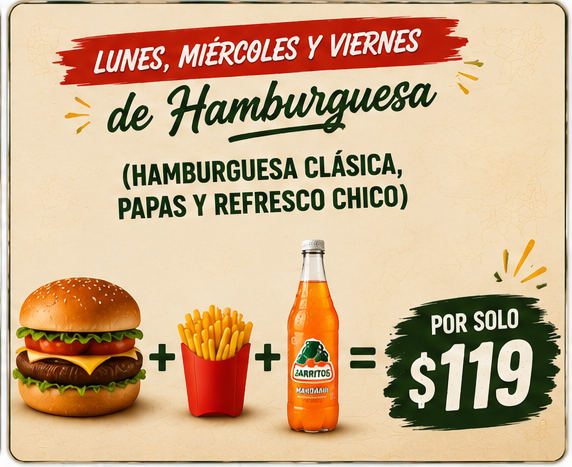 Combo hamburguesa clásica con papas y refresco chico